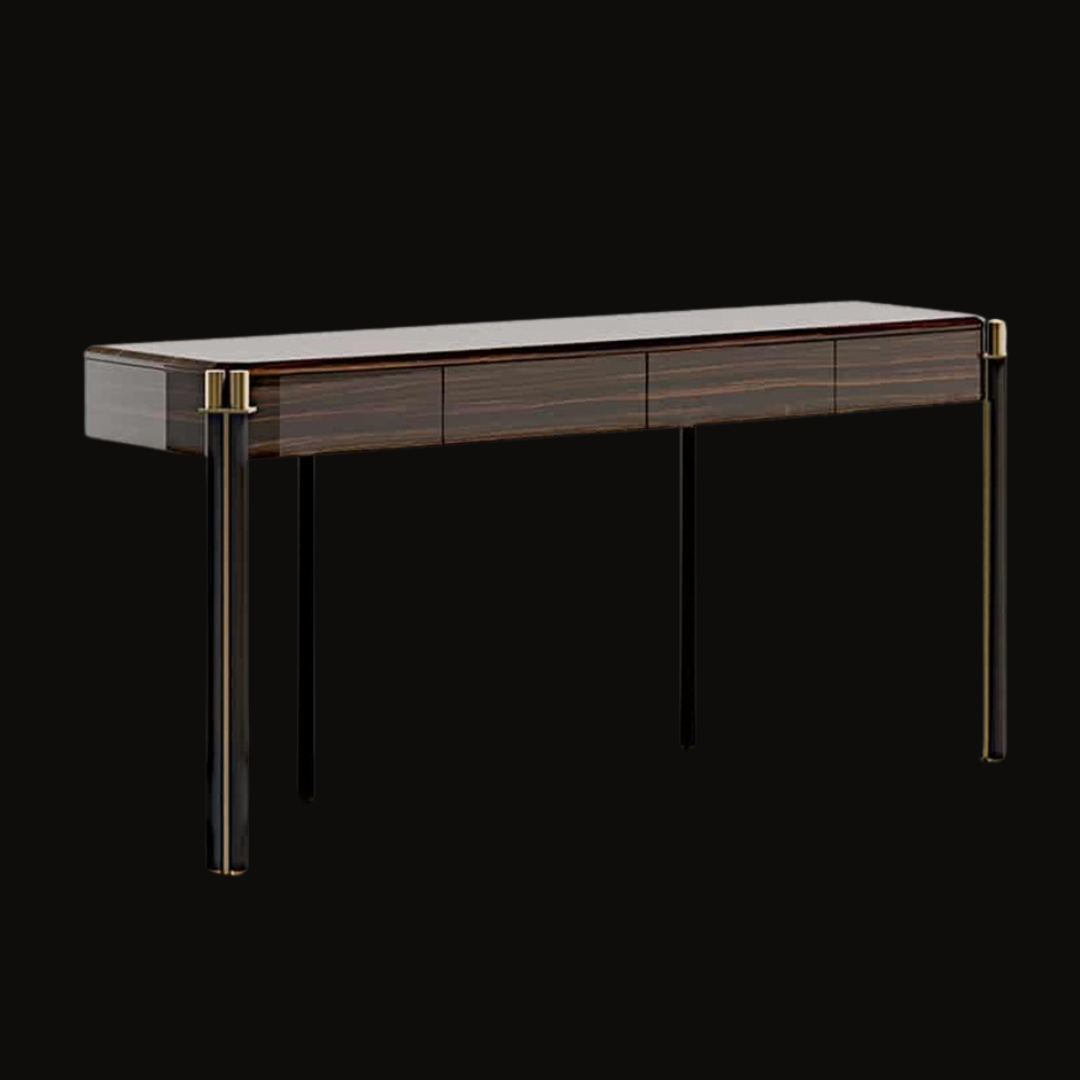Dark Wood and Brass Accented Console Table