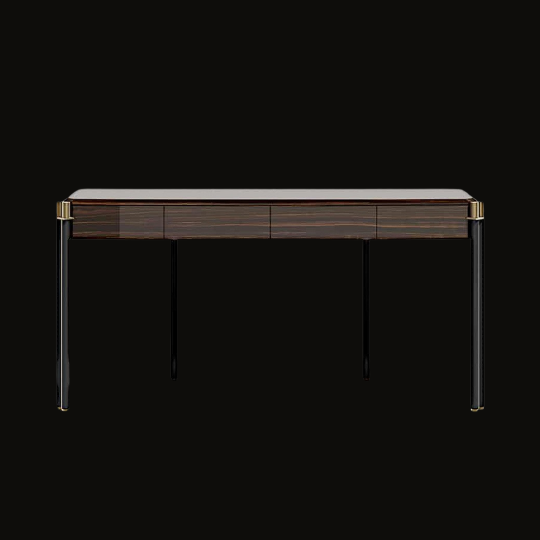 Dark Wood and Brass Accented Console Table