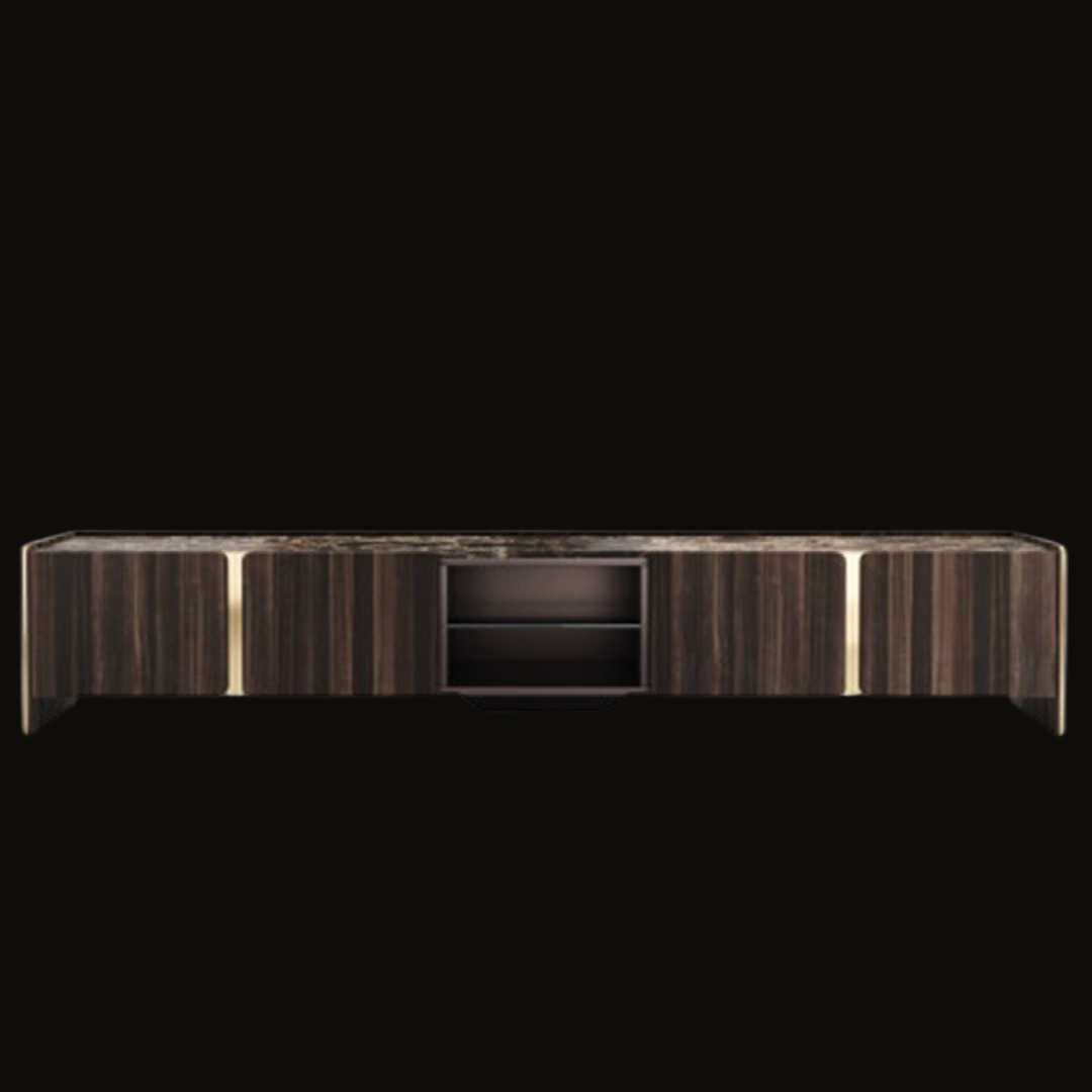 Luxury Modern TV Unit with Marble Top and Wooden Finish