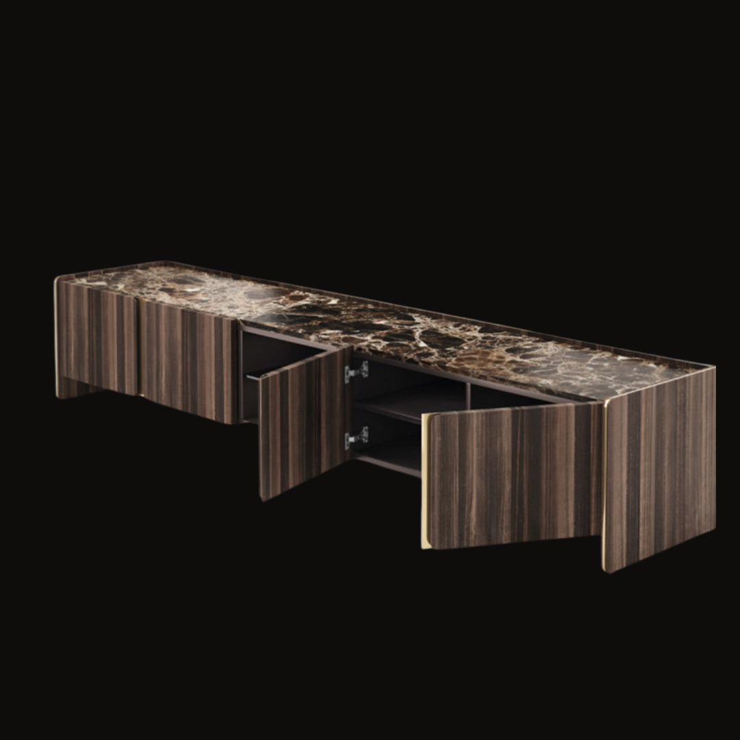 Luxury Modern TV Unit with Marble Top and Wooden Finish