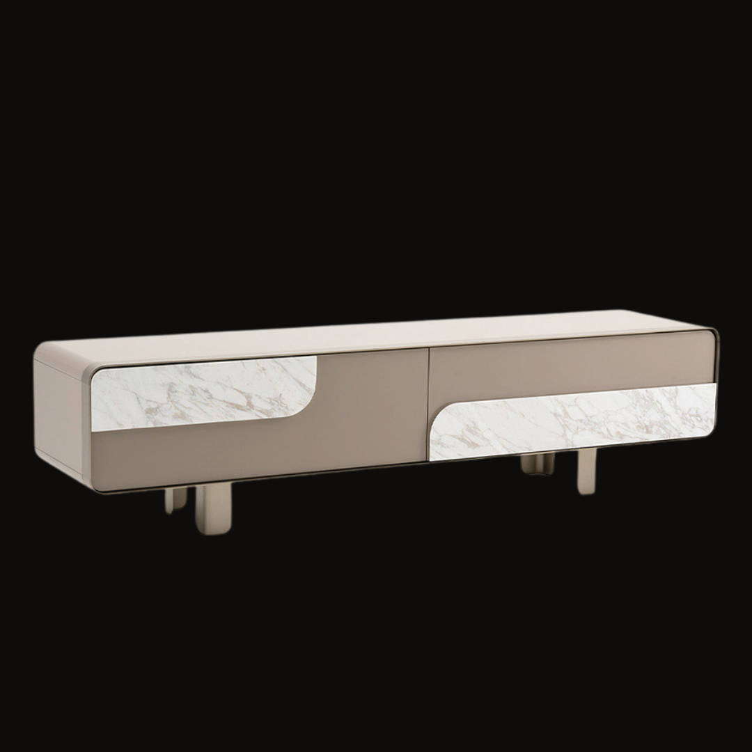 Modern TV Unit with Marble Accents and Sleek Design