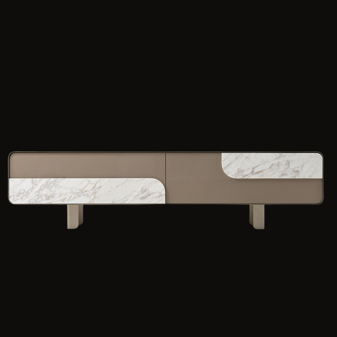 Modern TV Unit with Marble Accents and Sleek Design