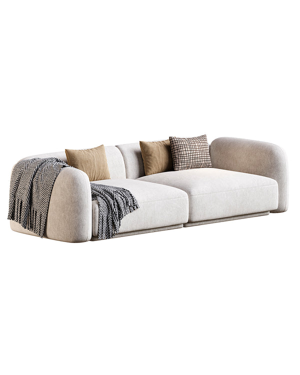 Minimalist SILENTE Sofa with rounded edges and plush cushions in neutral fabric – INSIDE HOME