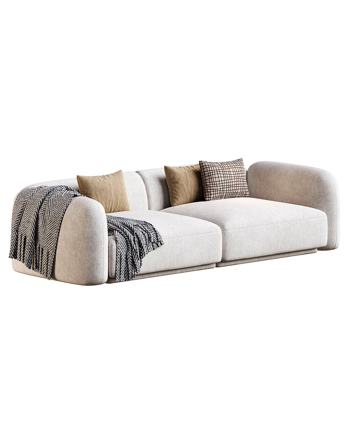 Minimalist SILENTE Sofa with rounded edges and plush cushions in neutral fabric – INSIDE HOME