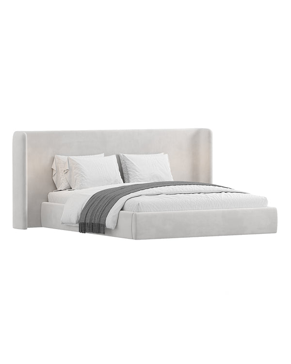 Minimalist upholstered bed with curved headboard – Linea Bed by INSIDE HOME.