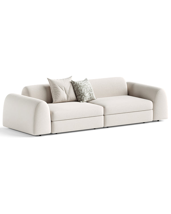 Modern TRANQUILO Sofa with wide cushioned seat and rounded armrests in neutral fabric finish.