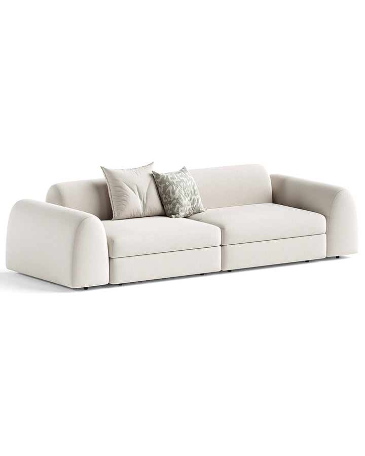 Modern TRANQUILO Sofa with wide cushioned seat and rounded armrests in neutral fabric finish.