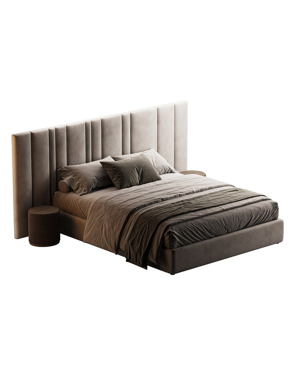 Luxury upholstered bed with tall vertical headboard in modern design – Vertex Bed by INSIDE HOME
