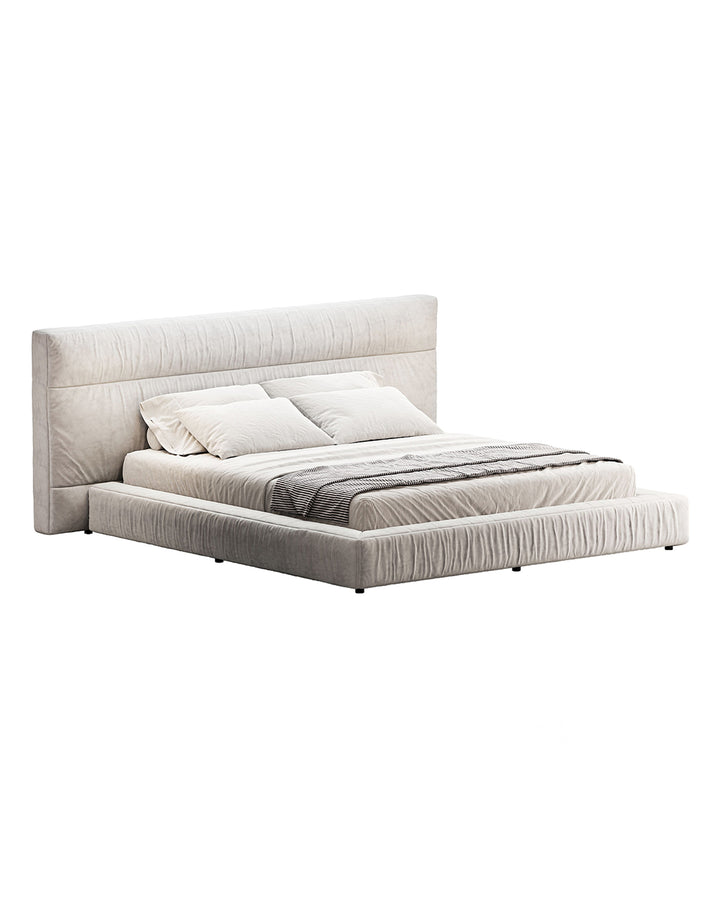 Modern minimalist upholstered bed with tall straight headboard and clean design – Plano Bed by INSIDE HOME.