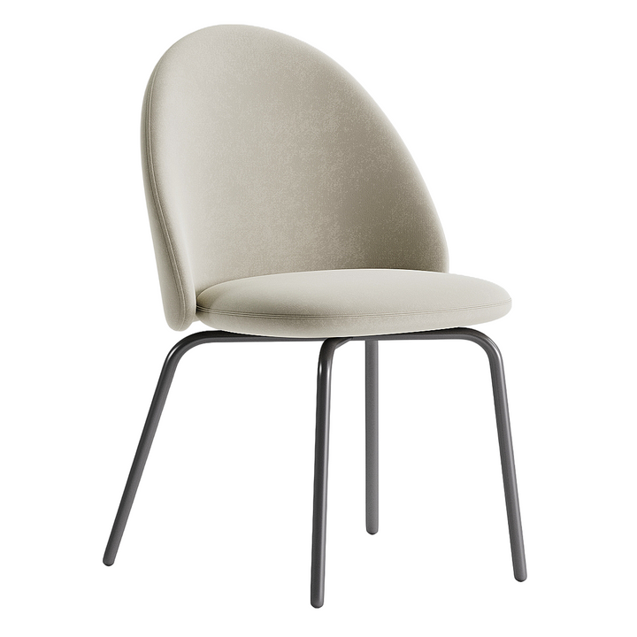 Modern Arcus Chair with curved upholstered back and slim metal legs in a minimalist design.