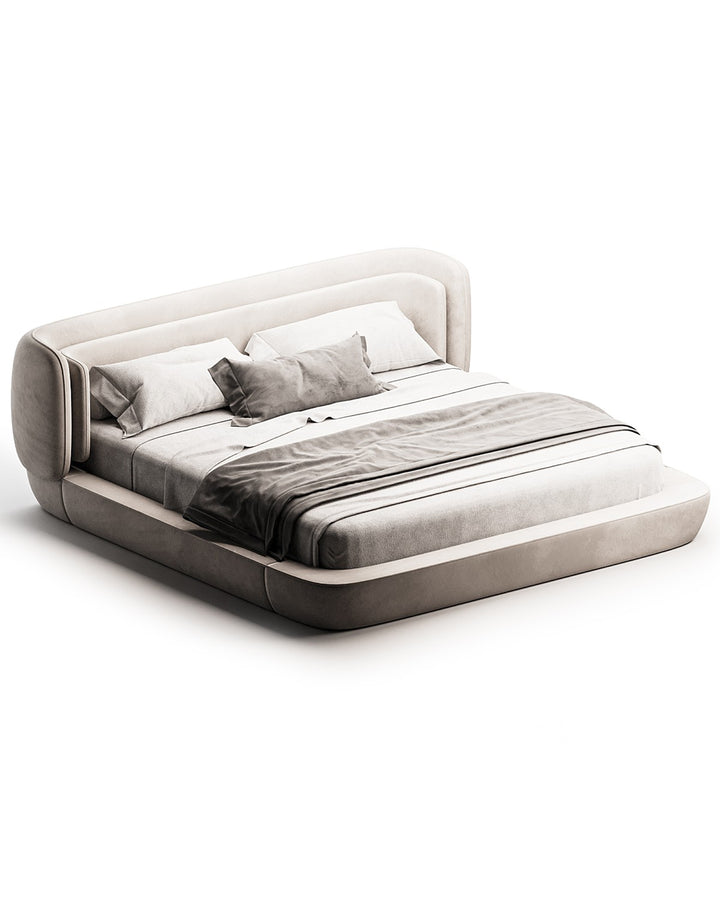 Luxury upholstered bed with rounded frame and modern curved headboard – Armonia Bed by INSIDE HOME.
