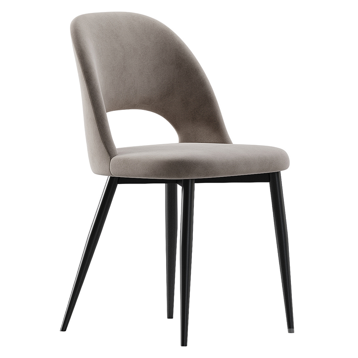 Modern dining chair with curved upholstered backrest, padded seat, and slim metal legs – Linea Chair by INSIDE HOME.