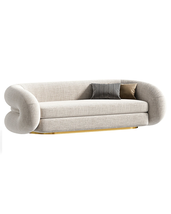 Luxury modern AURELIA Sofa with soft rounded design and golden base – INSIDE HOME.