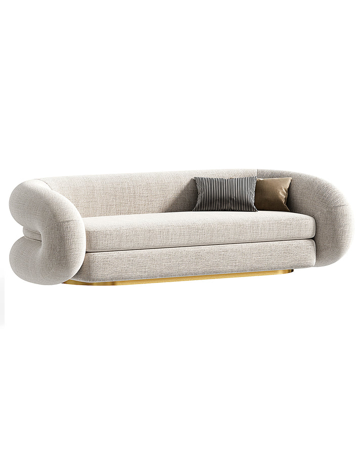 Luxury modern AURELIA Sofa with soft rounded design and golden base – INSIDE HOME.