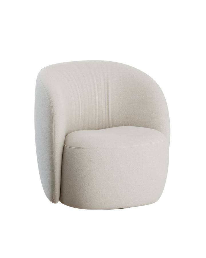 Minimalist Envol Armchair with cocoon-like curved backrest and upholstered soft fabric by INSIDE HOME