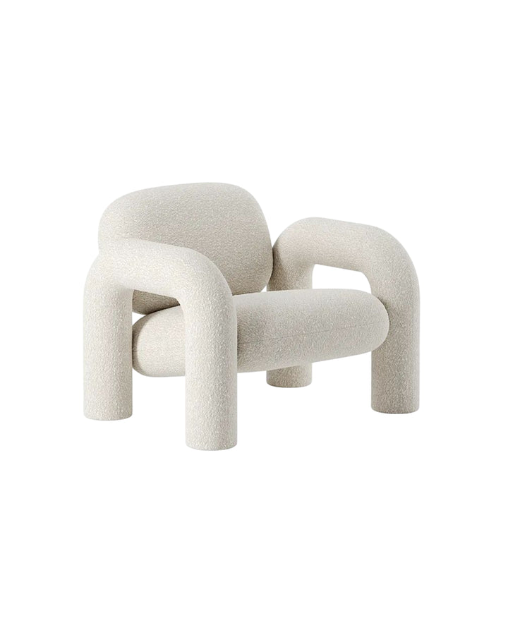 Modern white armchair with cylindrical pillar-like legs and rounded backrest – INSIDE HOME Pillar Armchair