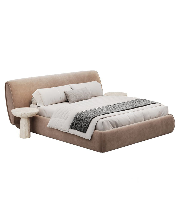 Modern luxury Levante Bed with soft curved headboard and upholstered frame by INSIDE HOME.