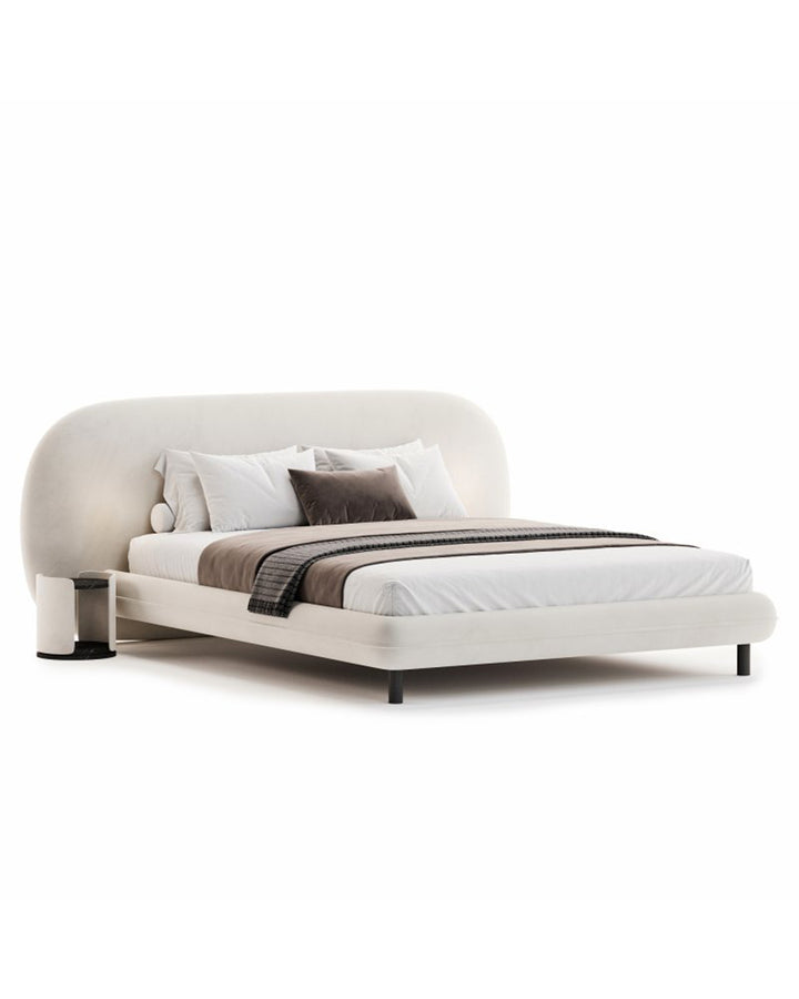 Claro Bed with wide curved upholstered headboard in modern minimalist design by INSIDE HOME