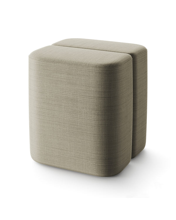 Square beige buff with rounded edges and smooth textured fabric.
