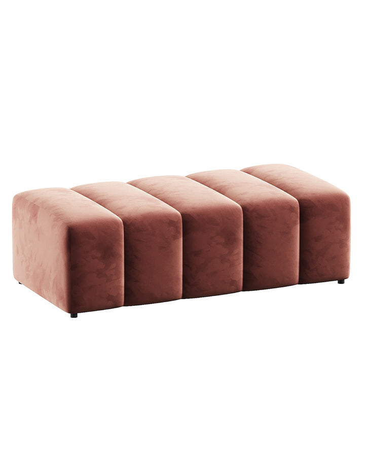 FORMINA banquette in terracotta velvet with modular block-inspired segmented design by INSIDE HOME.