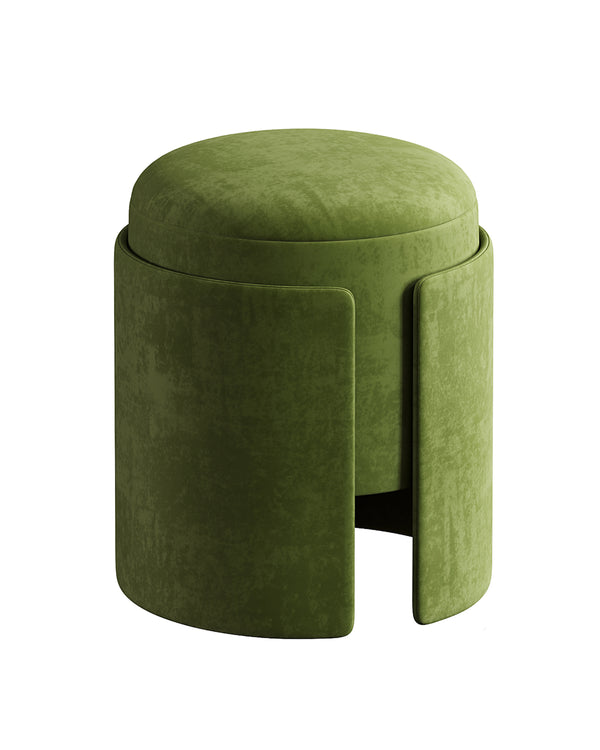 Round sculptural buff with geometric base and smooth soft finish.