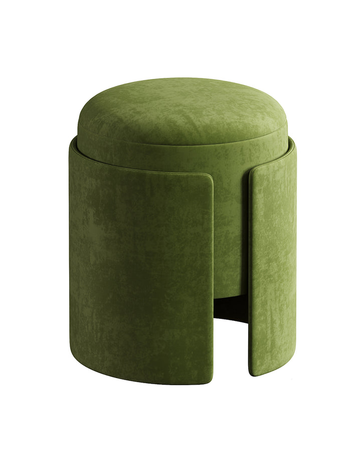 Round sculptural buff with geometric base and smooth soft finish.