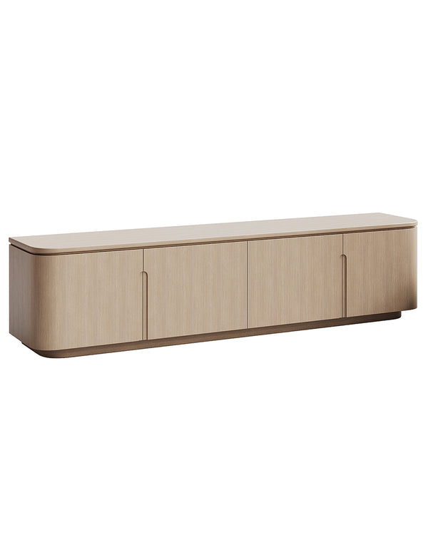 Luxury modern wooden TV unit with smooth doors and soft edges – INSIDE HOME