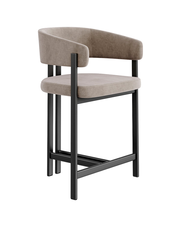 ARVIO bar chair with curved upholstered backrest and matte black metal base by INSIDE HOME.
