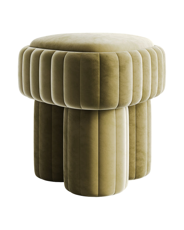 Sculptural vertical buff with rounded top and column-like base.