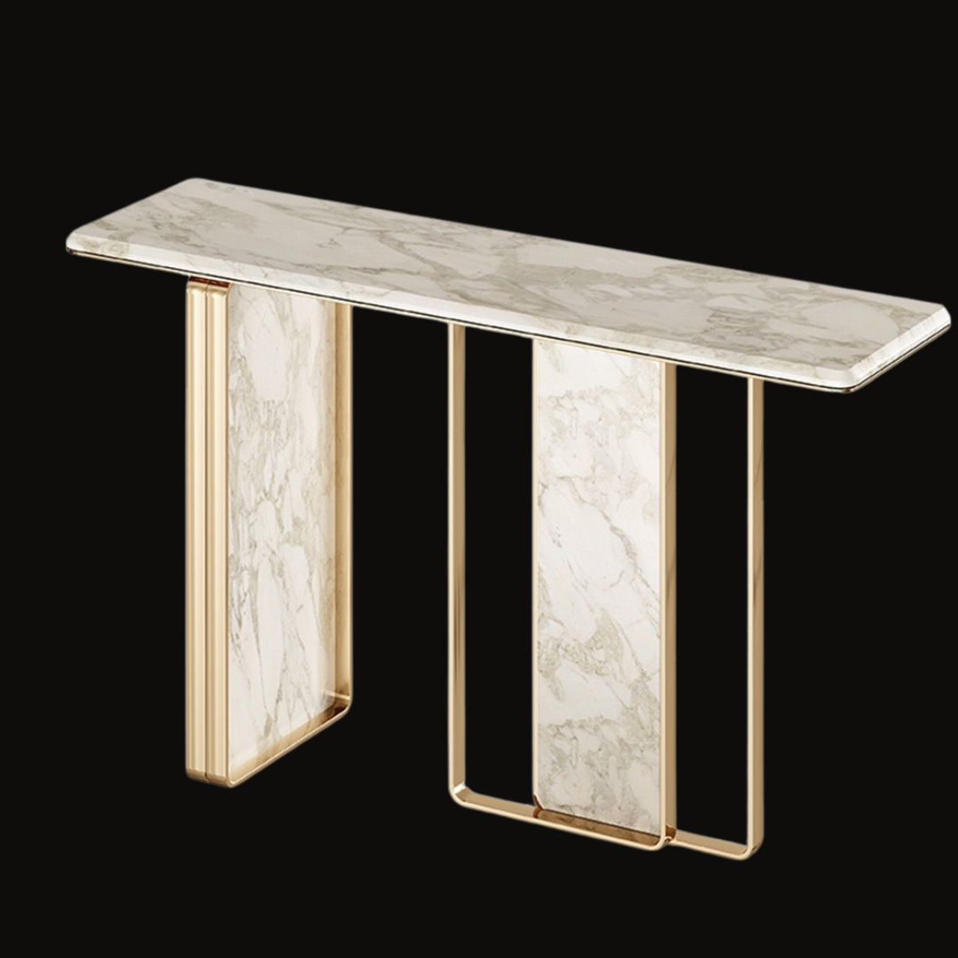 Luxury Marble Console Table | Gold Frame with Geometric Base