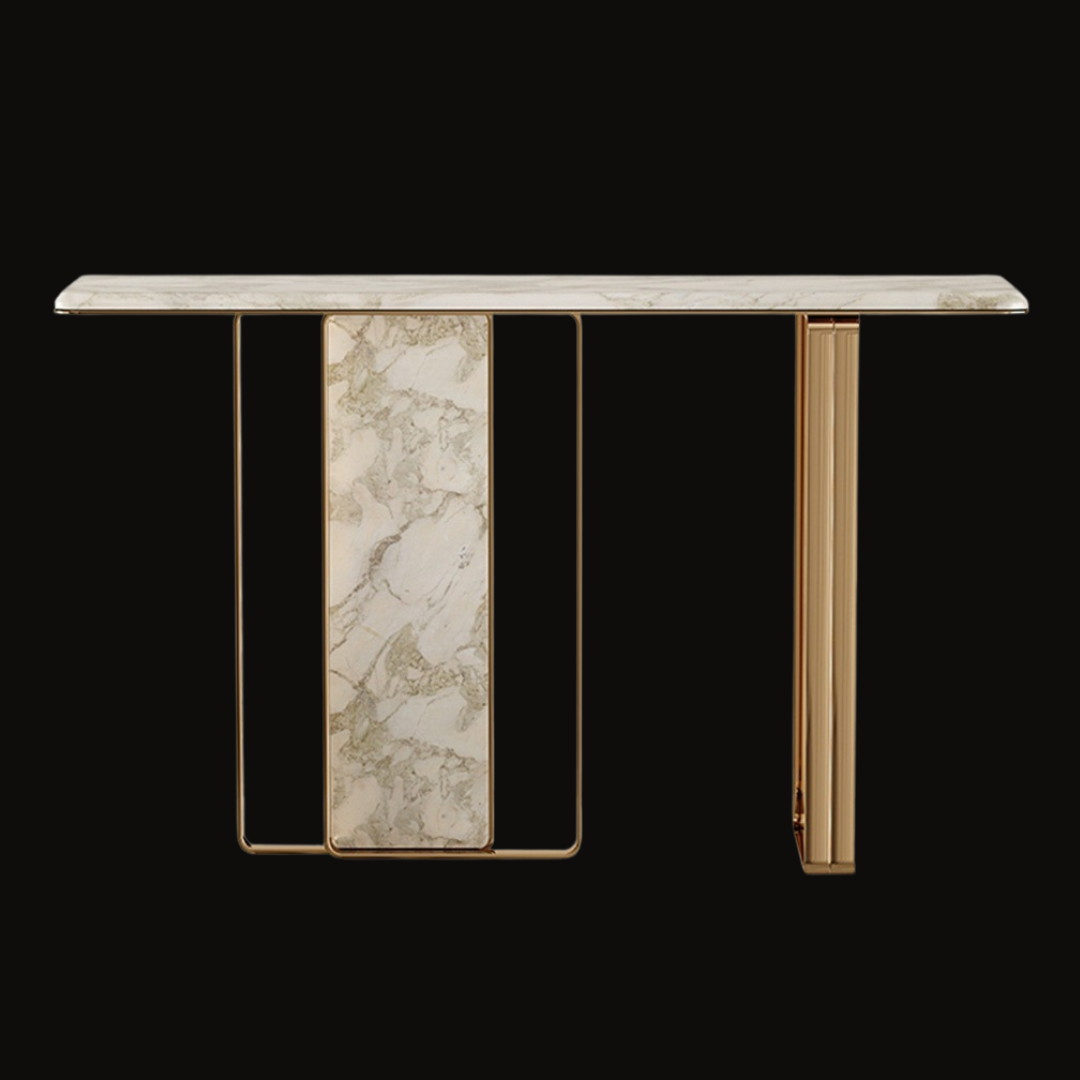 Luxury Marble Console Table | Gold Frame with Geometric Base