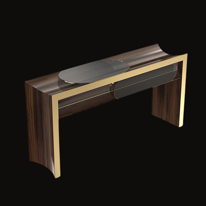 Luxurious Walnut and Gold Console Table with Modern Detailing