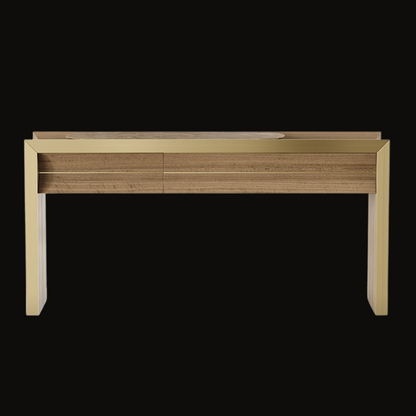 Luxurious Walnut and Gold Console Table with Modern Detailing