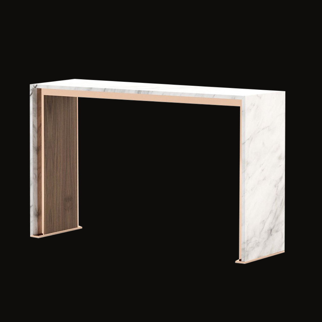 Minimalist Marble Console Table with Rose Gold Accents