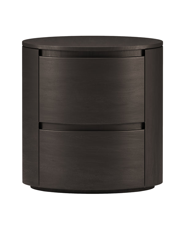 Round dark oak nightstand with curved drawers – CIRANO by INSIDE HOME