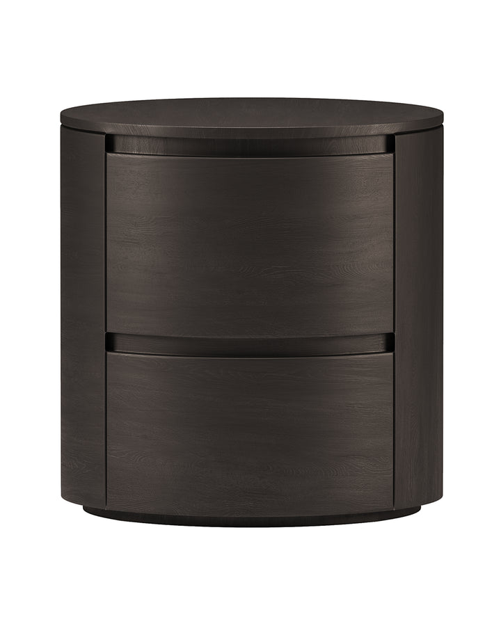 Round dark oak nightstand with curved drawers – CIRANO by INSIDE HOME