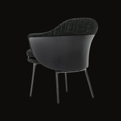 Modern Curved Back Grey Upholstered Dining Chair with Metal Legs