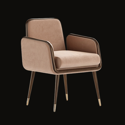 Modern Blush Velvet Dining Chair with Gold Accents and Sleek Armrest Design