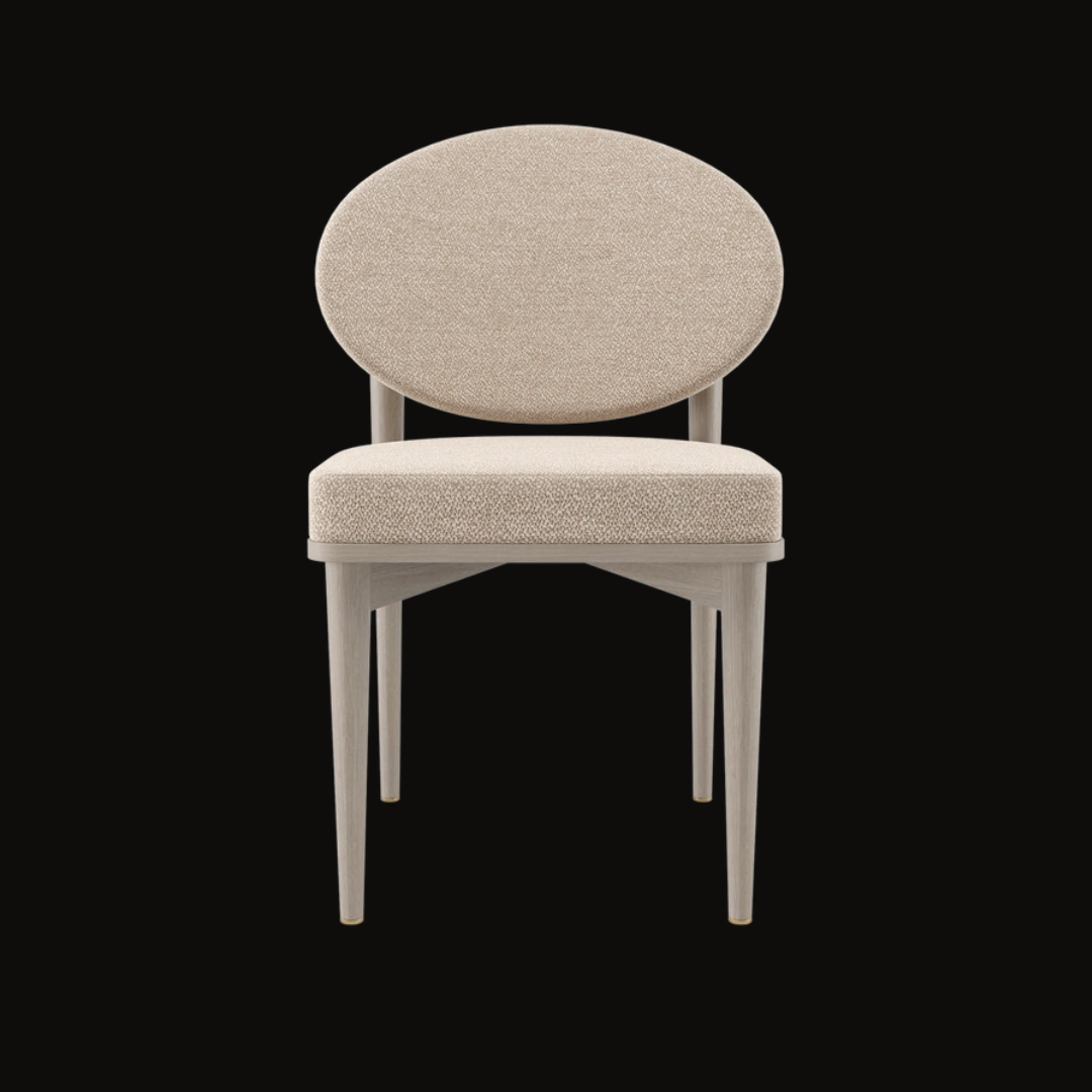 Minimalist Beige Upholstered Dining Chair with Oval Backrest