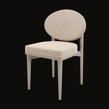 Minimalist Beige Upholstered Dining Chair with Oval Backrest