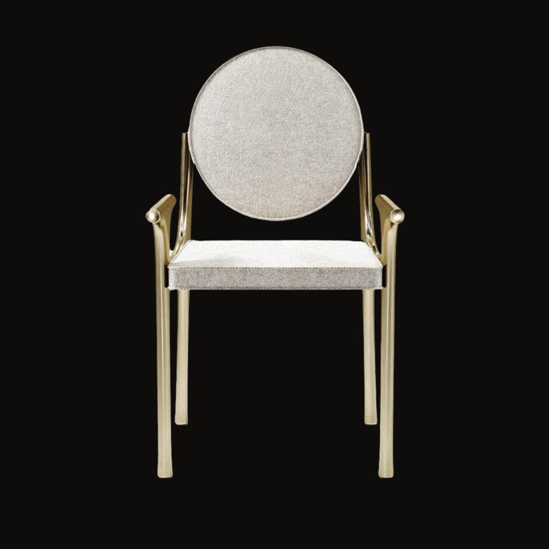 Modern Gold Frame Dining Chair with Oval Backrest and Armrests