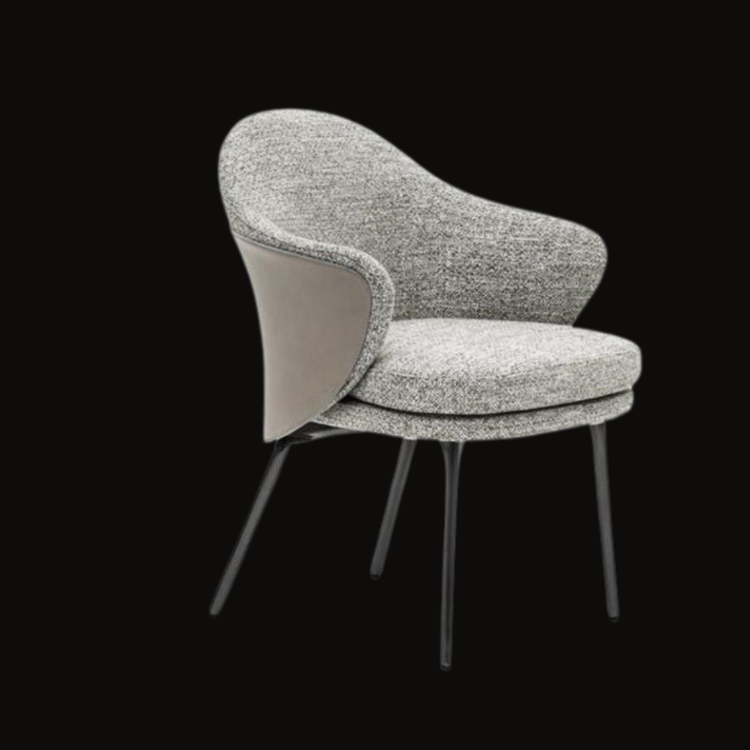 Modern Curved Back Grey Upholstered Dining Chair with Metal Legs