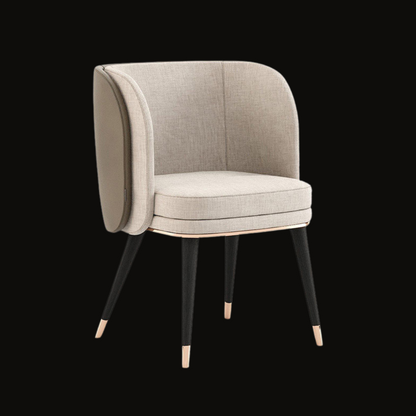 Elegant Beige Upholstered Dining Chair with Curved Backrest and Gold Accents