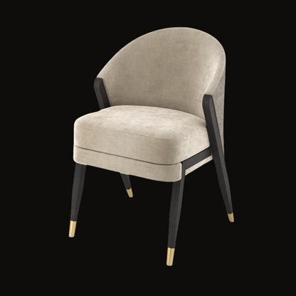 Modern Beige Velvet Upholstered Dining Chair with Gold-Tipped Legs