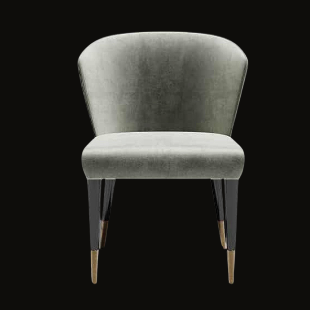 Luxurious Grey Velvet Dining Chair with Gold-Tipped Tapered Legs