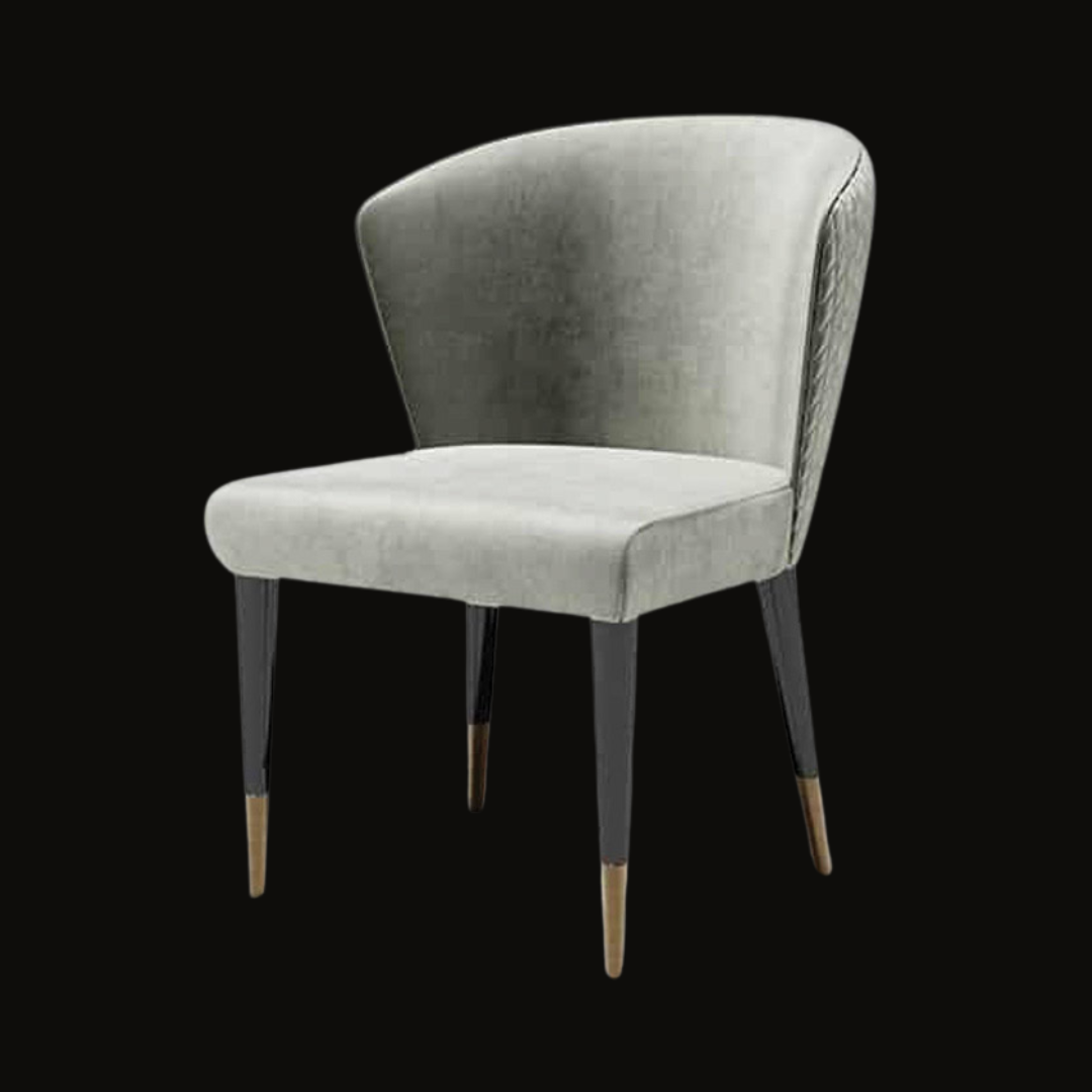 Luxurious Grey Velvet Dining Chair with Gold-Tipped Tapered Legs