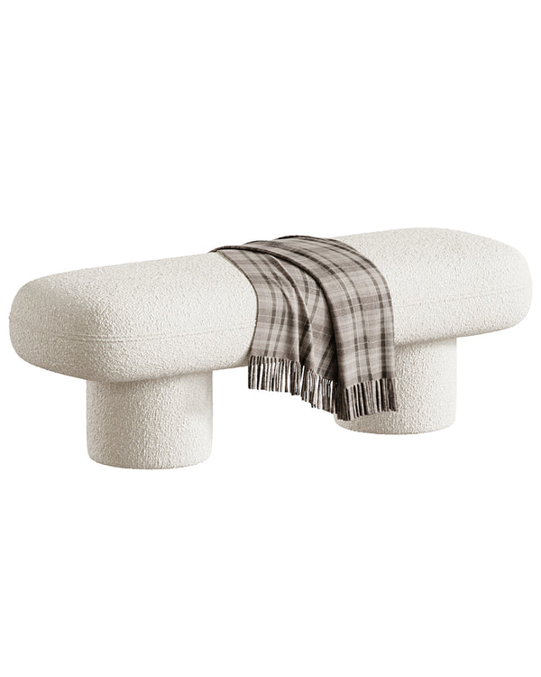 TUBERA banquette in premium neutral fabric with cylindrical tubular base design by INSIDE HOME.