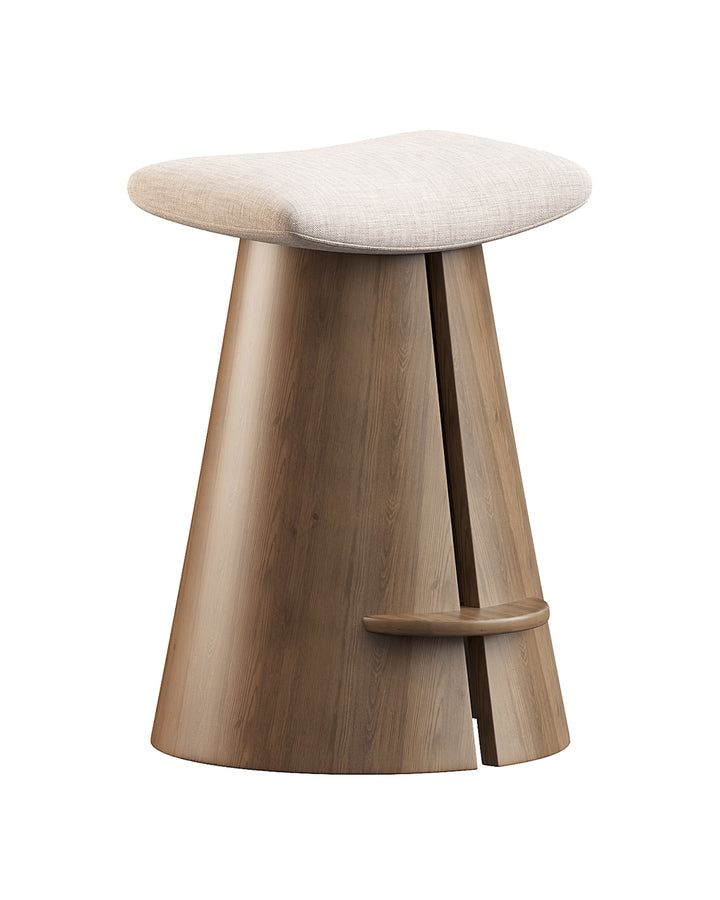CONERA bar stool with conical wooden base, split architectural detail, and upholstered seat by INSIDE HOME.