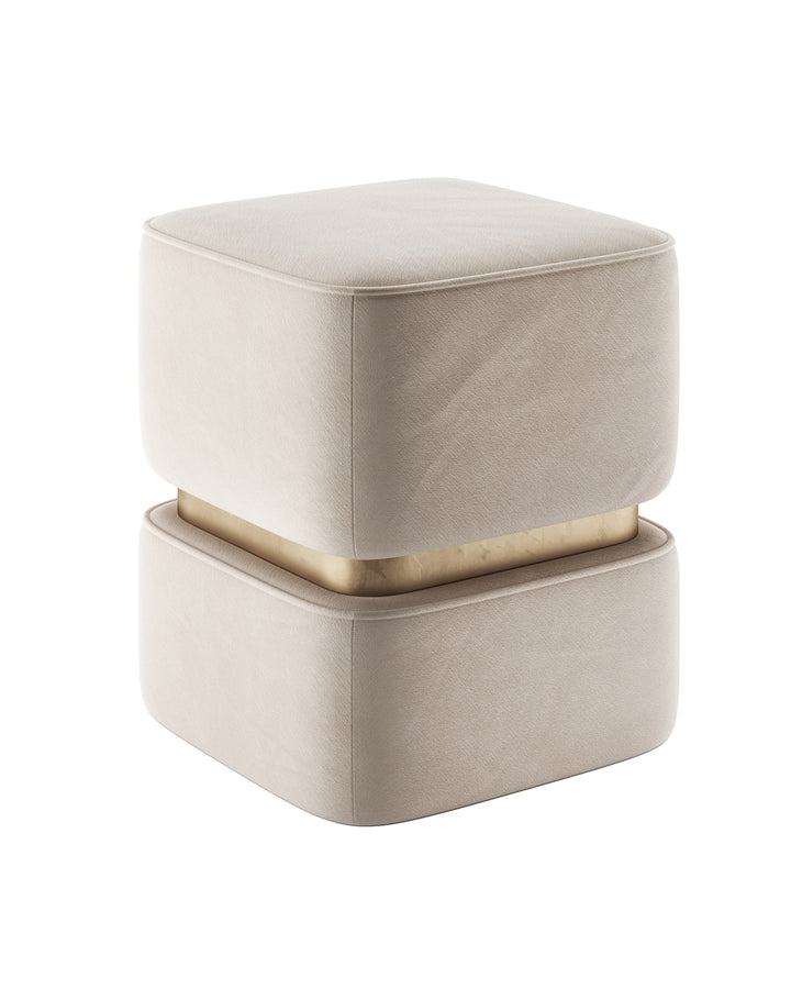 Layered square buff with metallic middle accent and sculptural silhouette.