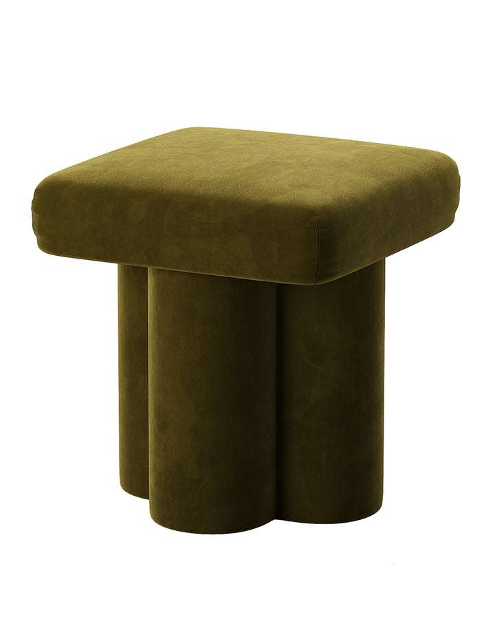 Square buff with cylindrical column base and sculptural design.